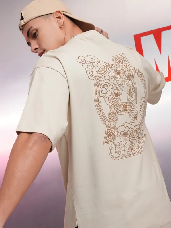 Marvel By Highlander Cream Avengers Printed Oversized Fit T-Shirt