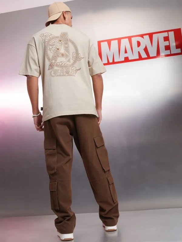 Marvel By Highlander Cream Avengers Printed Oversized Fit T-Shirt