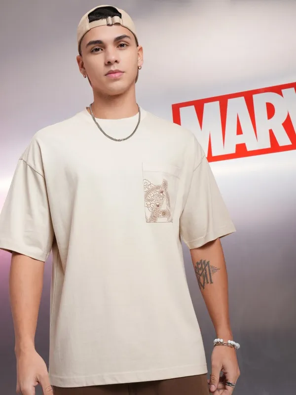 Marvel By Highlander Cream Avengers Printed Oversized Fit T-Shirt