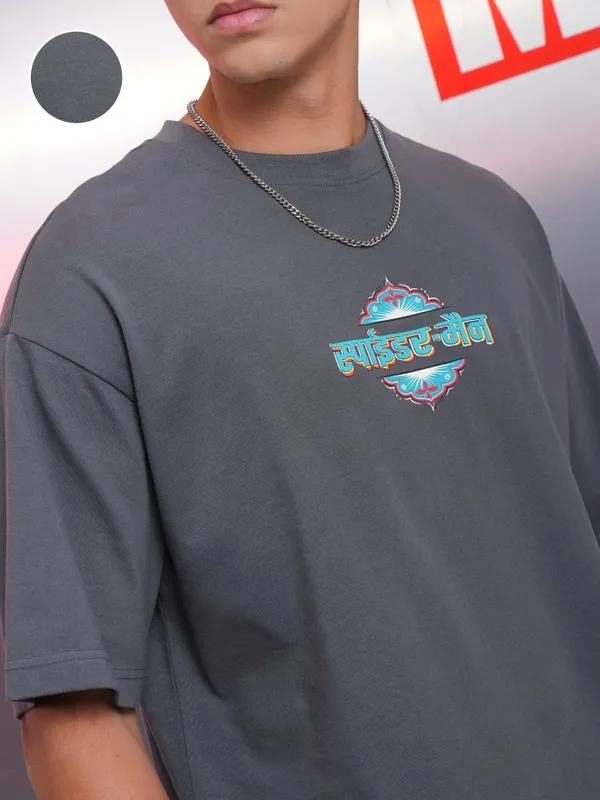 Marvel By Highlander Grey Spiderman Printed Oversized Fit T-Shirt