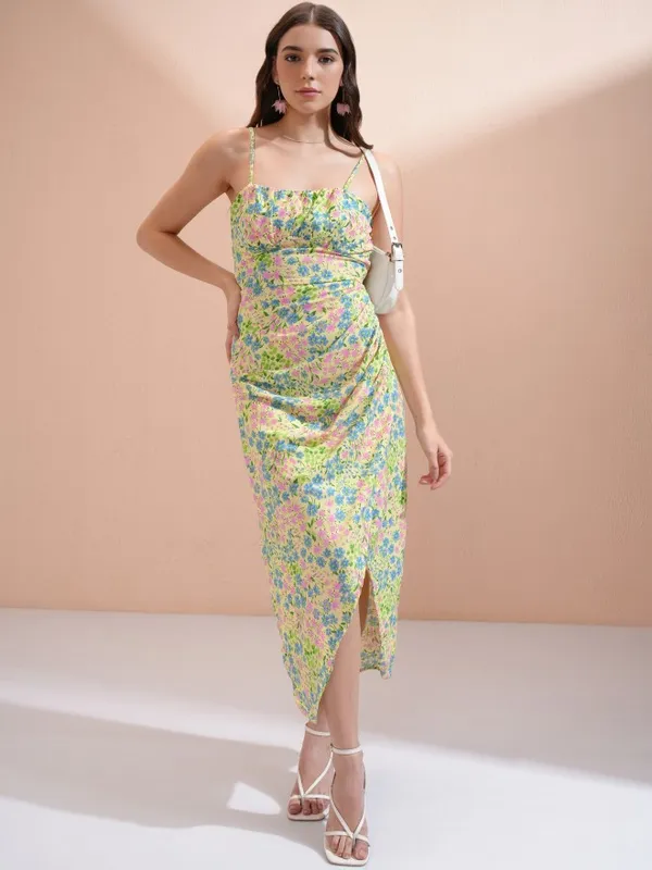 Tokyo Talkies Women Yellow Printed Maxi Dress