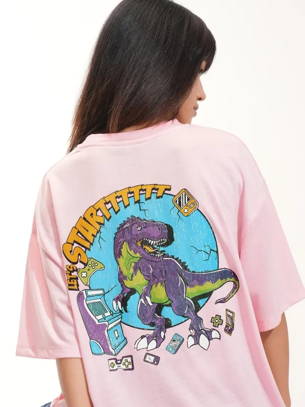 Tokyo Talkies Women Pink Printed Round Neck Oversized Fit T-Shirt