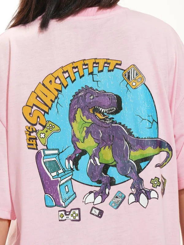 Tokyo Talkies Women Pink Printed Round Neck Oversized Fit T-Shirt