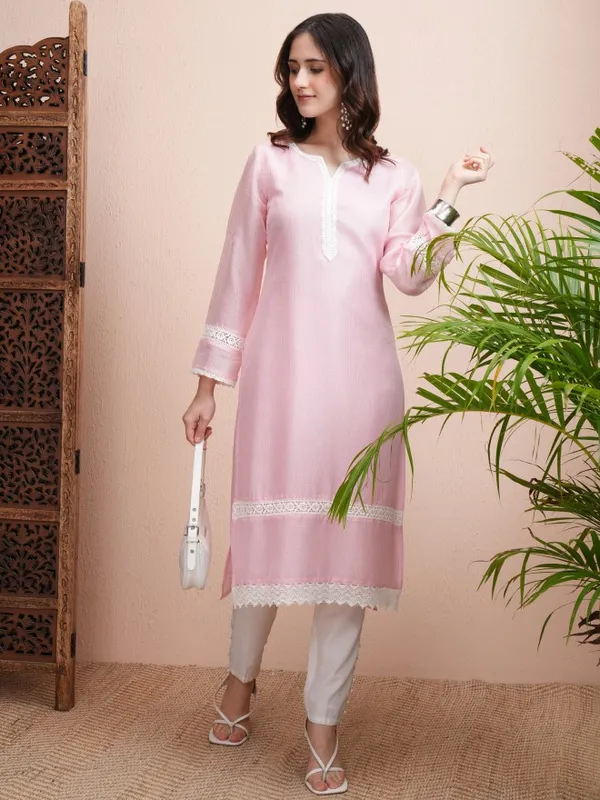 Vishudh Women Pink Embroidered Straight Kurta