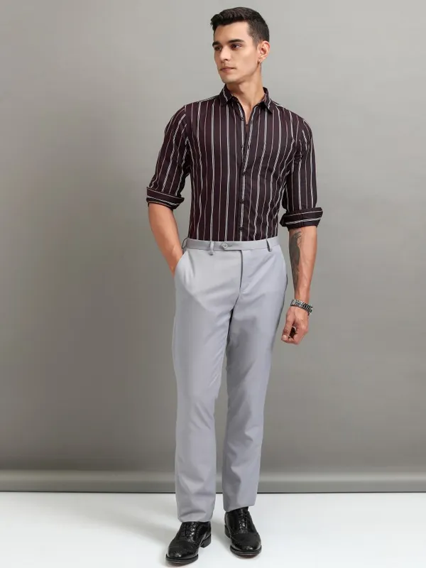 Highlander Men Purple Striped Relaxed Fit Casual Shirt