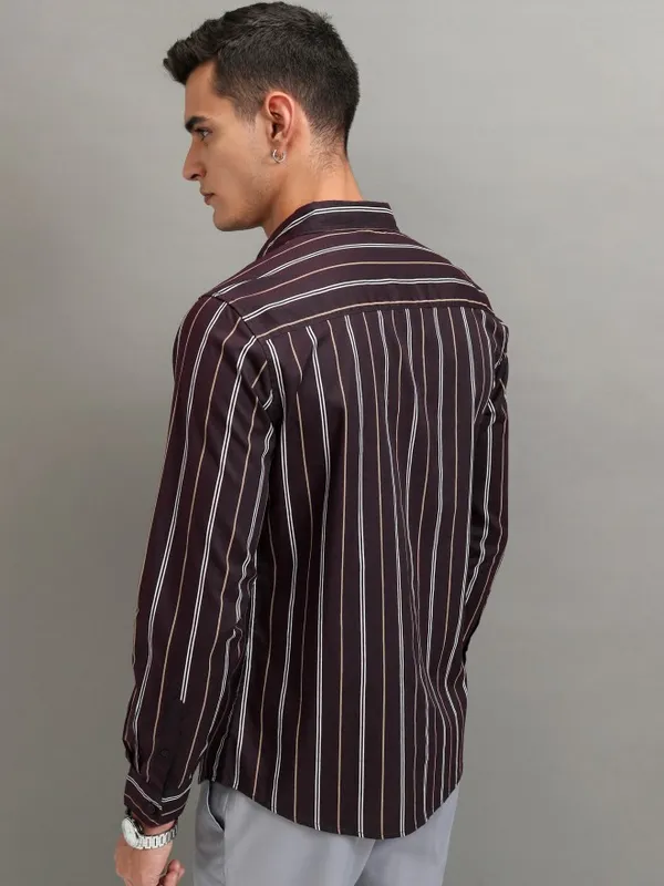 Highlander Men Purple Striped Relaxed Fit Casual Shirt