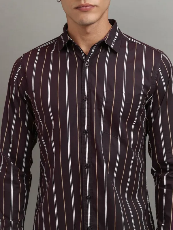 Highlander Men Purple Striped Relaxed Fit Casual Shirt