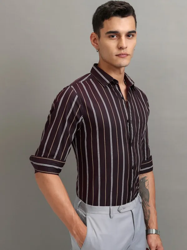 Highlander Men Purple Striped Relaxed Fit Casual Shirt