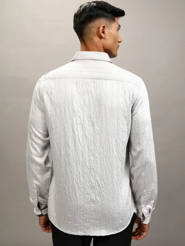 Highlander Men Grey Textured Slim Fit Casual Shirt