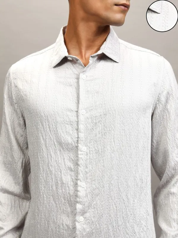 Highlander Men Grey Textured Slim Fit Casual Shirt