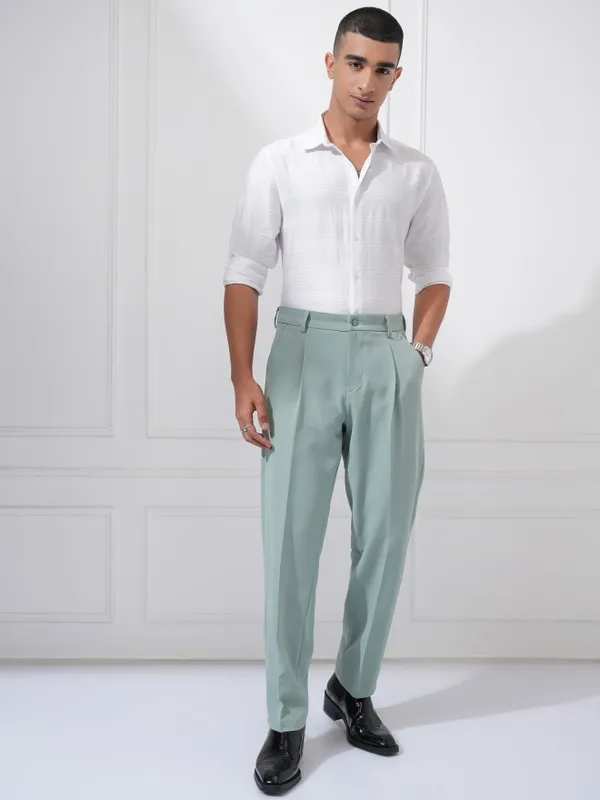 Highlander Men White Textured Slim Fit Casual Shirt