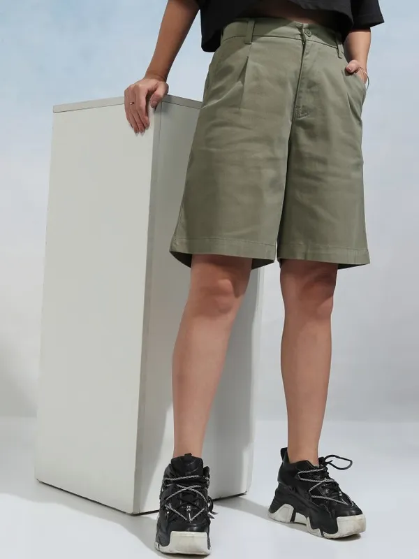 Tokyo Talkies Women Olive Regular Fit Chino Shorts