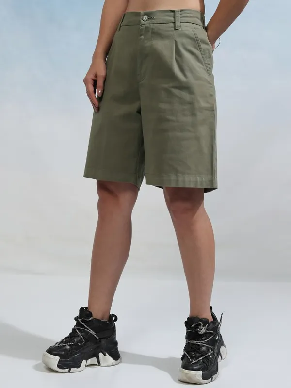 Tokyo Talkies Women Olive Regular Fit Chino Shorts