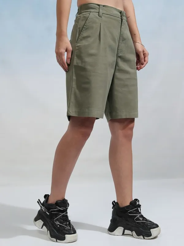 Tokyo Talkies Women Olive Regular Fit Chino Shorts