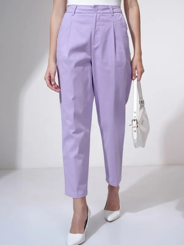 Tokyo Talkies Women Purple Solid Regular Fit Formal Trousers