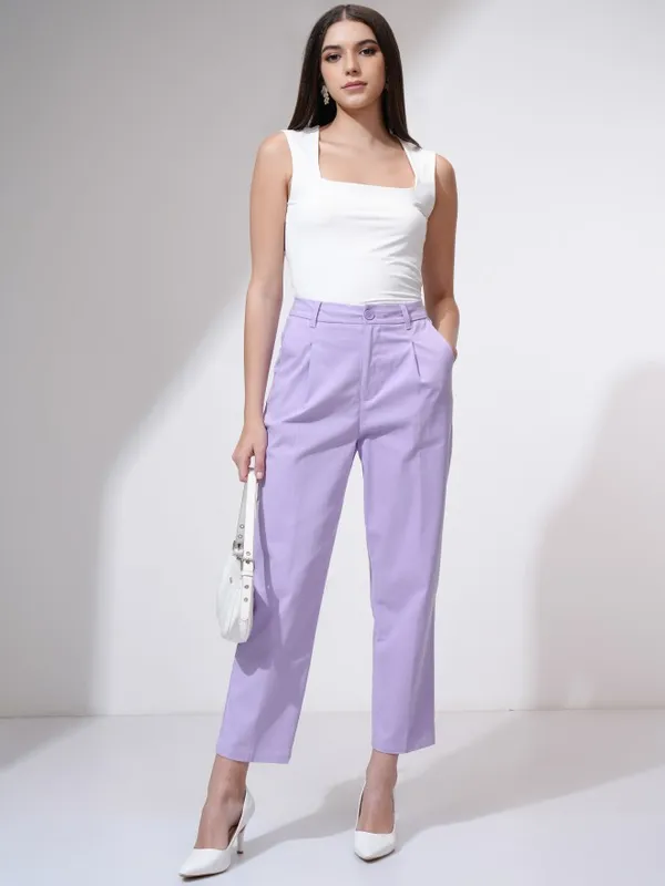 Tokyo Talkies Women Purple Solid Regular Fit Formal Trousers