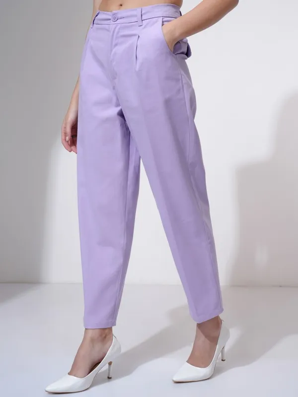 Tokyo Talkies Women Purple Solid Regular Fit Formal Trousers