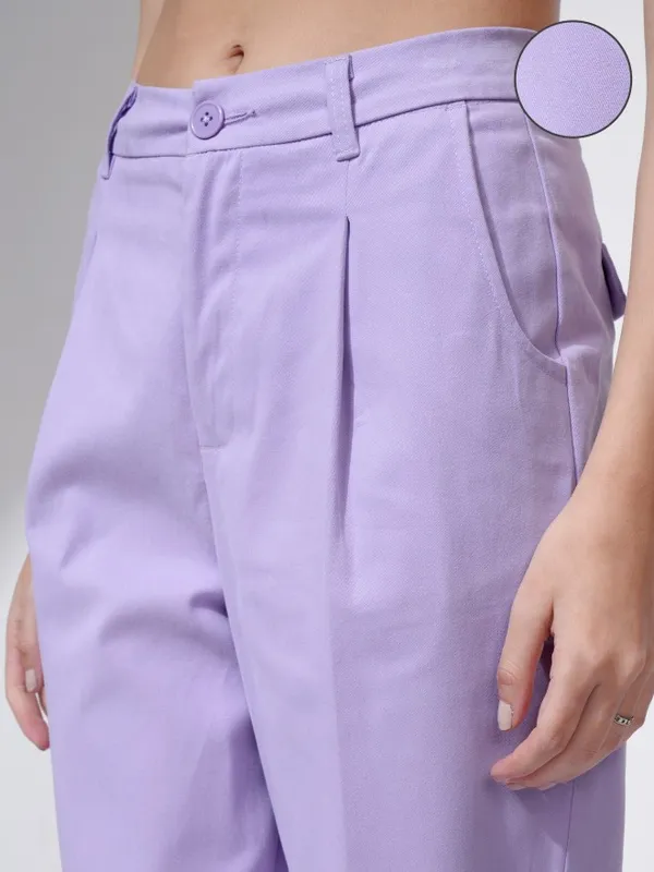 Tokyo Talkies Women Purple Solid Regular Fit Formal Trousers