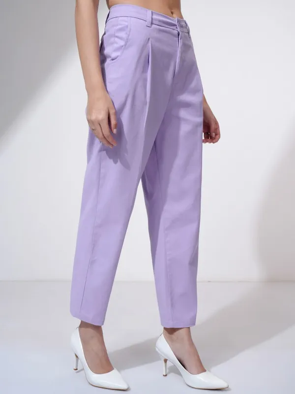 Tokyo Talkies Women Purple Solid Regular Fit Formal Trousers
