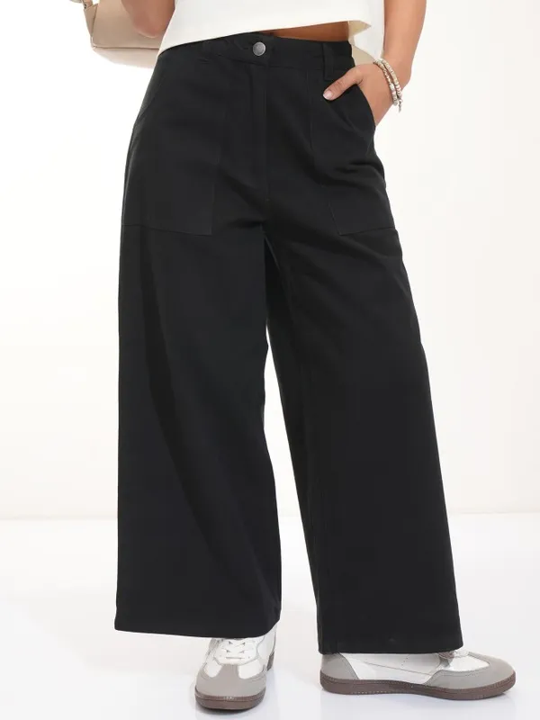 Tokyo Talkies Women Black Solid Flared Casual Trouser