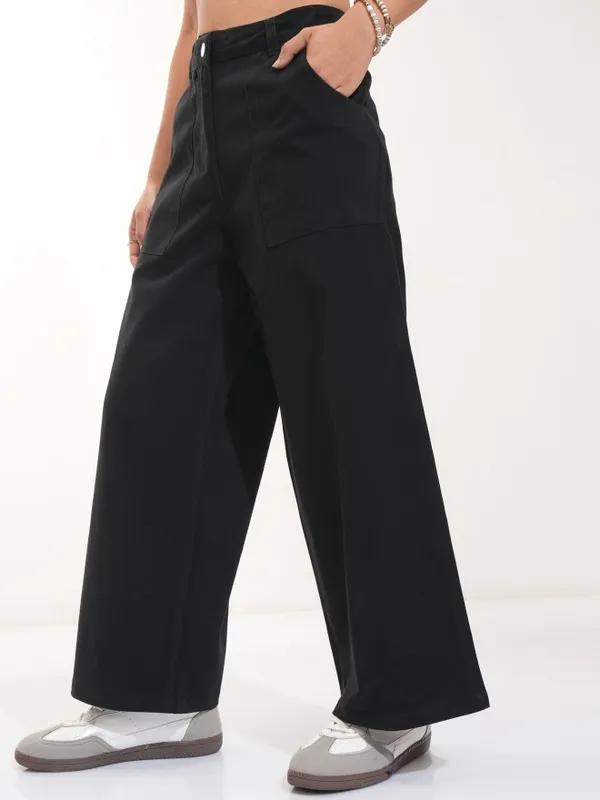 Tokyo Talkies Women Black Solid Flared Casual Trouser