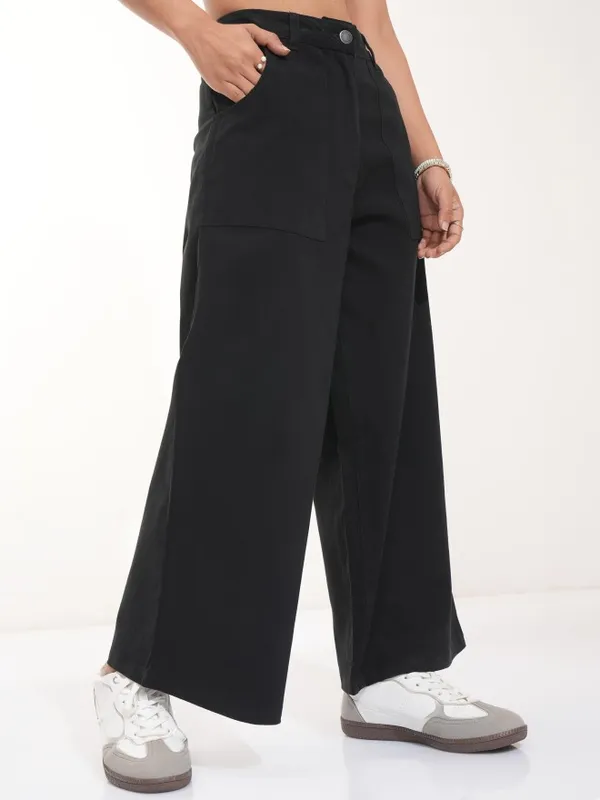 Tokyo Talkies Women Black Solid Flared Casual Trouser