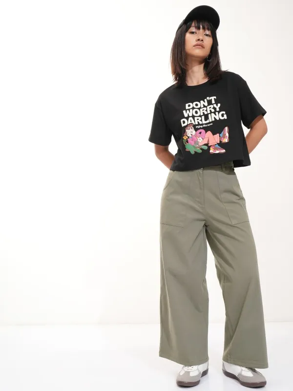 Solid Flared Casual Trouser