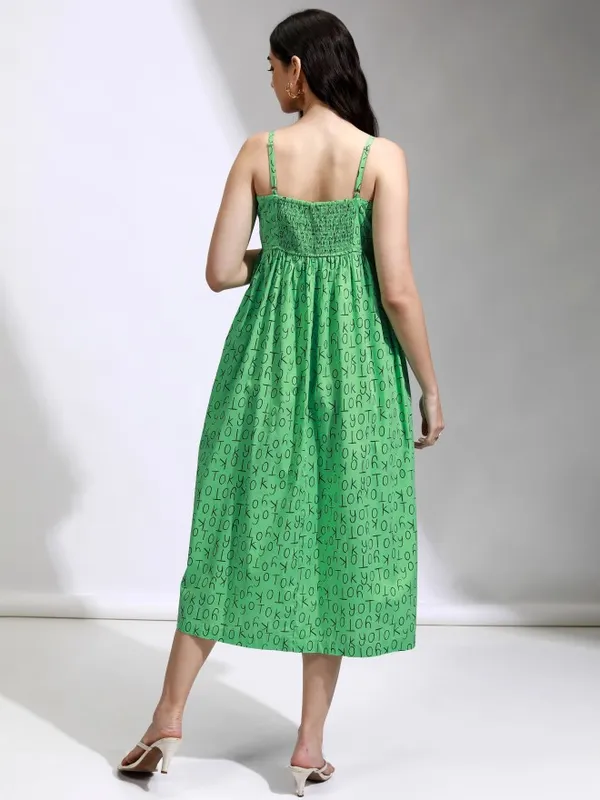 Tokyo Talkies Women Green Printed Fit And Flare Dress