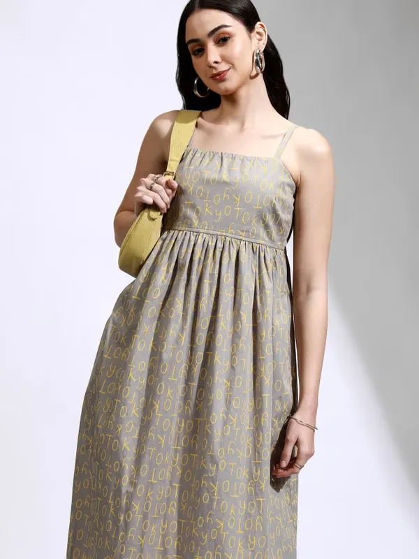 Tokyo Talkies Women Grey Printed Fit And Flare Dress