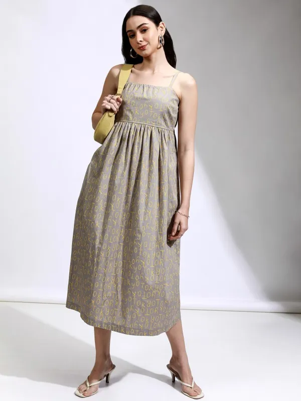 Tokyo Talkies Women Grey Printed Fit And Flare Dress