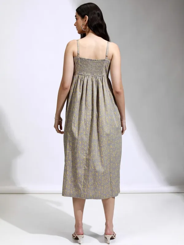 Tokyo Talkies Women Grey Printed Fit And Flare Dress