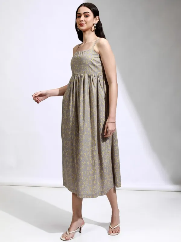 Tokyo Talkies Women Grey Printed Fit And Flare Dress