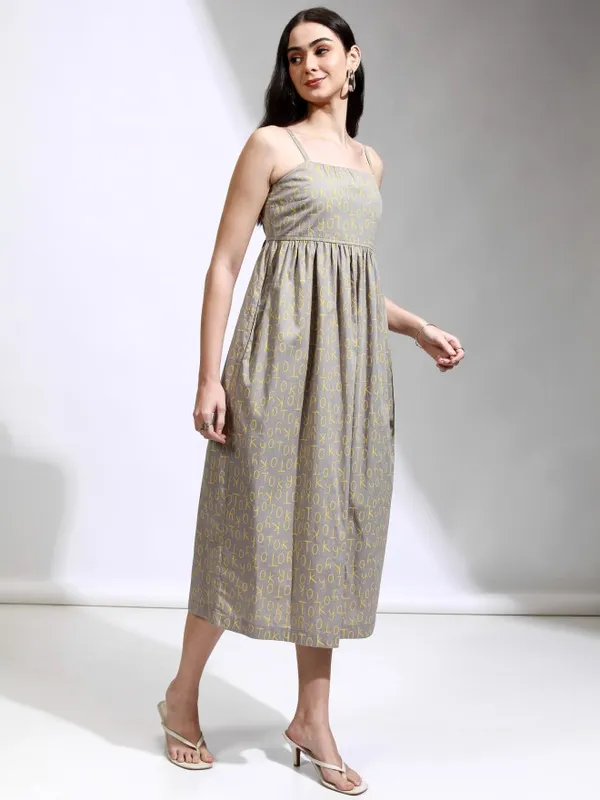 Tokyo Talkies Women Grey Printed Fit And Flare Dress
