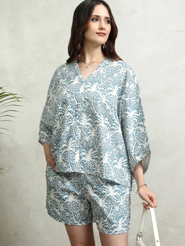 Tokyo Talkies Women Blue Printed Regular Top
