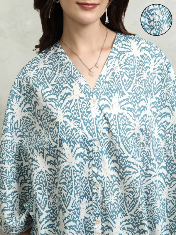 Tokyo Talkies Women Blue Printed Regular Top