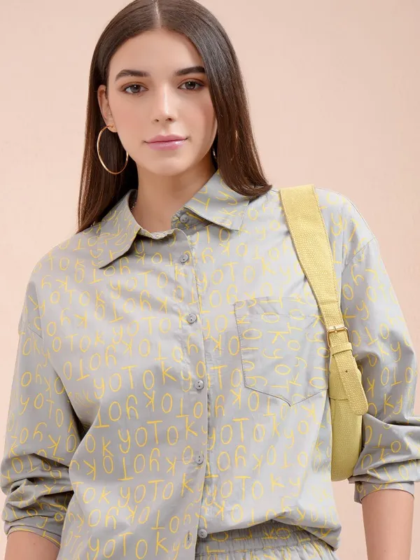 Tokyo Talkies Women Grey Printed Casual Shirt