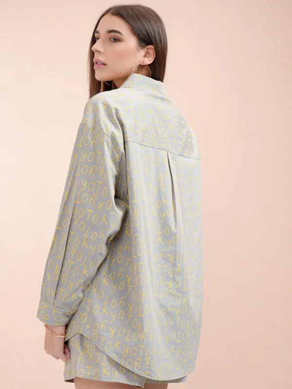 Tokyo Talkies Women Grey Printed Casual Shirt