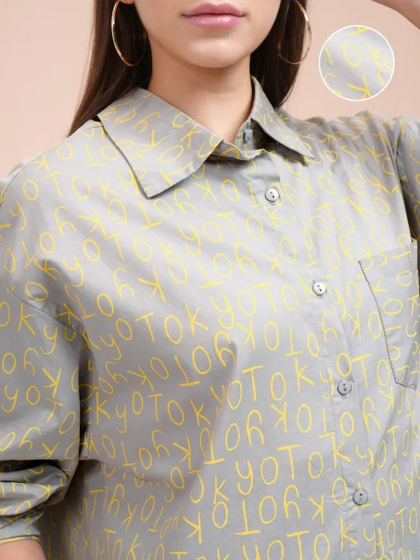 Tokyo Talkies Women Grey Printed Casual Shirt