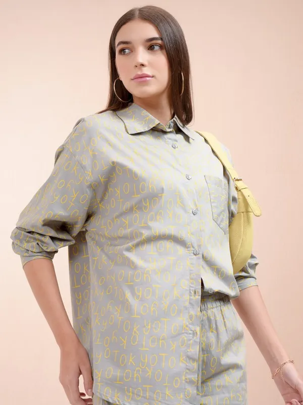 Tokyo Talkies Women Grey Printed Casual Shirt