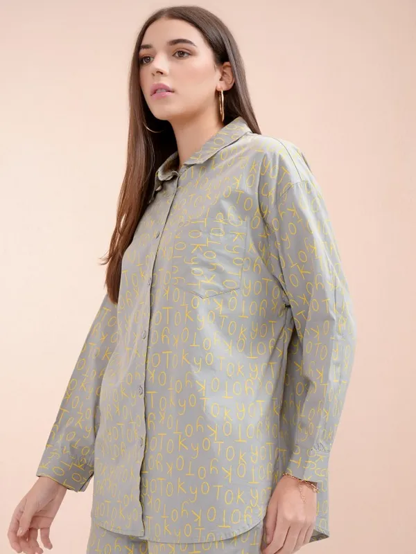 Tokyo Talkies Women Grey Printed Casual Shirt