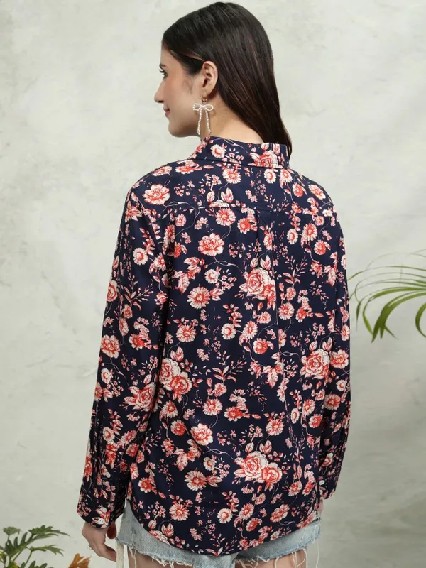 Tokyo Talkies Women Blue Printed Casual Shirt