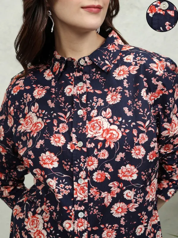 Tokyo Talkies Women Blue Printed Casual Shirt