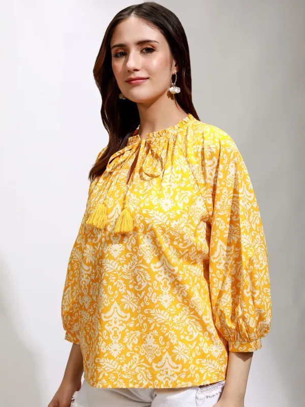 Tokyo Talkies Women Yellow Printed Regular Top