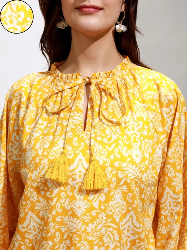Tokyo Talkies Women Yellow Printed Regular Top