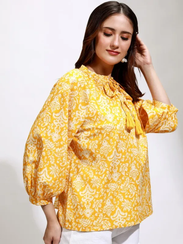 Tokyo Talkies Women Yellow Printed Regular Top