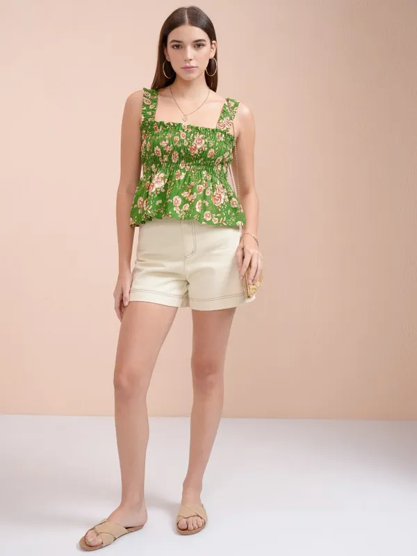 Tokyo Talkies Women Green Printed Peplum Top