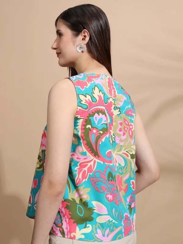 Tokyo Talkies Women Teal Printed Regular Top