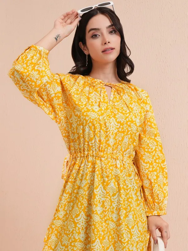 Tokyo Talkies Women Yellow Printed Fit And Flare Dress