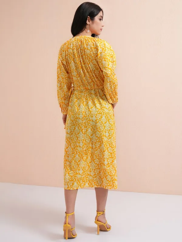 Tokyo Talkies Women Yellow Printed Fit And Flare Dress