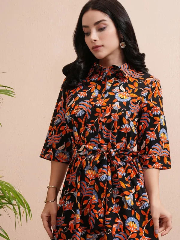 Tokyo Talkies Women Black Printed Shirt Dress